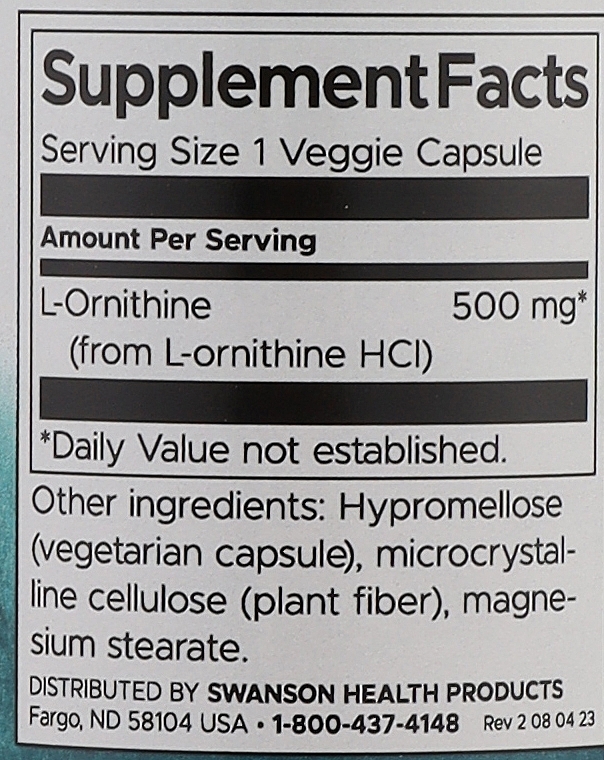 L-Ornityna aminokwas, 500 mg - Swanson L-Ornithine Amino Acid 500mg — Zdjęcie N3