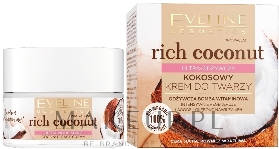Ultraodżywczy kokosowy krem do twarzy - Eveline Cosmetics Rich Coconut — Zdjęcie 50 ml