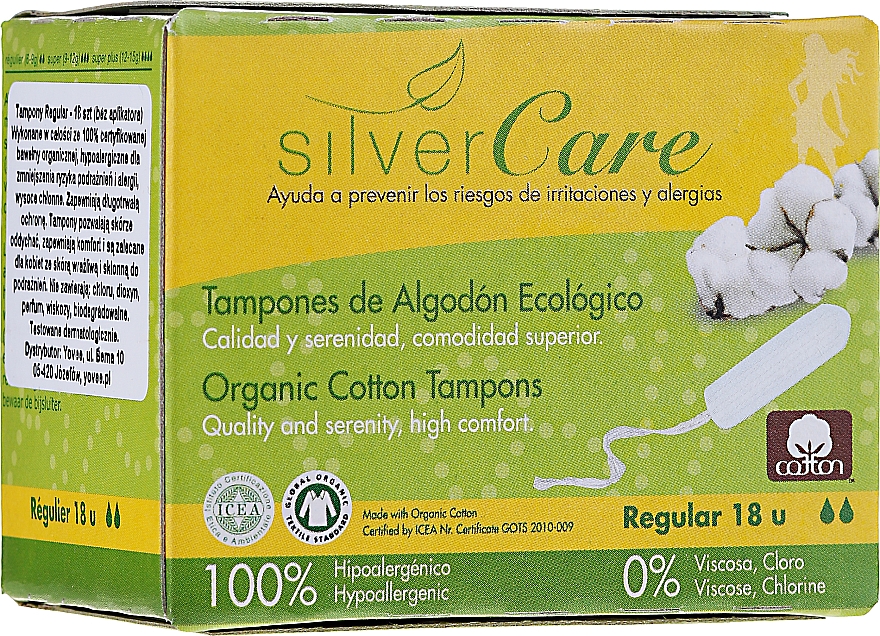 Tampony z bawełny organicznej, Regular, 18szt - Masmi Silver Care — Zdjęcie N1