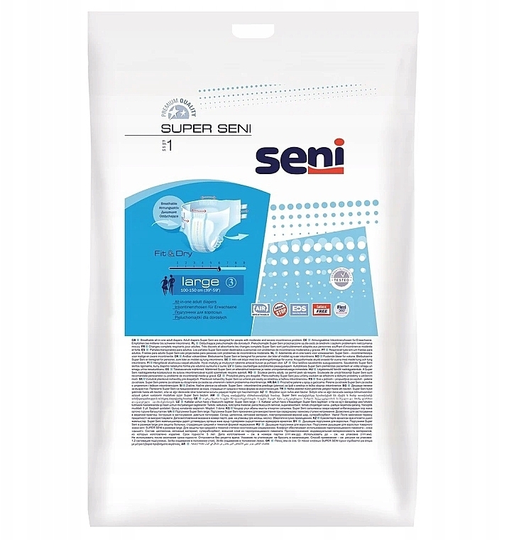Pieluchy dla dorosłych, 100-150 cm, 1 sztuka - Seni Super Seni Large 3 Fit & Dry — Zdjęcie N1