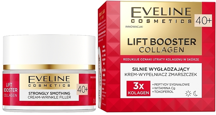 Silnie wygładzający krem-wypełniacz zmarszczek 40+ - Eveline Cosmetics Lift Booster Collagen Strongly Smoothing Cream-Wrinkle Filler 40+ — Zdjęcie N1