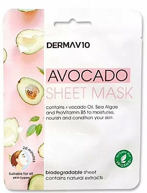 Maseczka do twarzy w płachcie z wyciągiem z awokado - Derma V10 Avocado Sheet Mask — Zdjęcie N1