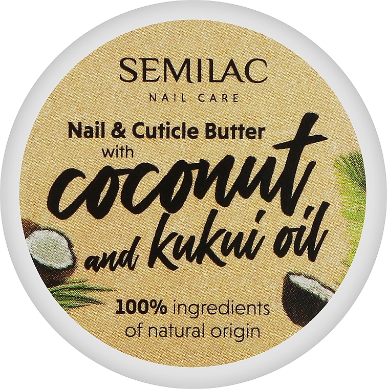 Masełko do skórek i paznokci z olejkiem kokosowym - Semilac Nail Care Coconut and Kukui Oil — Zdjęcie N1