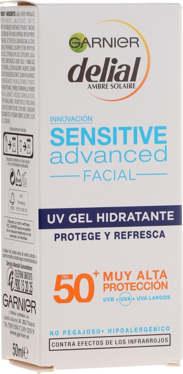 Zel do twarzy z filtrem SPF 50 do skóry wrażliwej - Garnier Delial Ambre Solaire Sensitive Advanced Facial Sunscreen SPF50+ — Zdjęcie N2