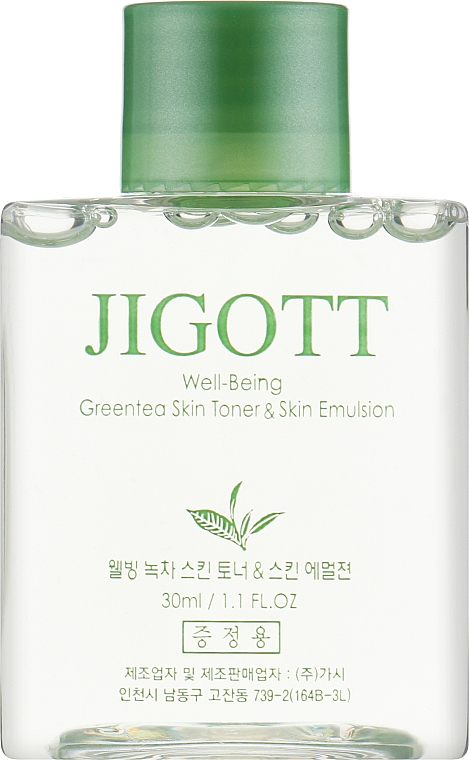 Zestaw - Jigott Well Being Green Tea (emulsion/150ml + toner/150ml + emulsion/30ml + toner/30ml) — Zdjęcie N6