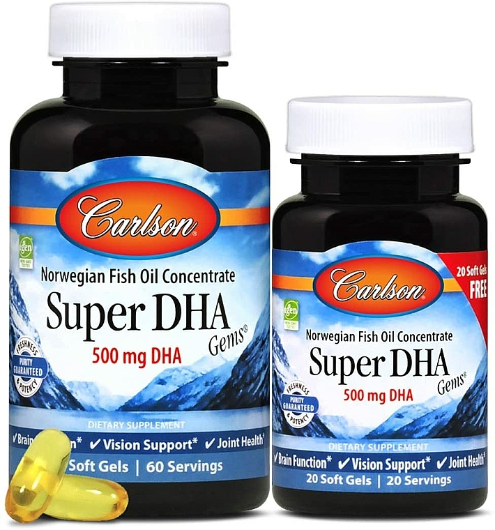 Zestaw super DHA - Carlson Labs Super DHA (capsule/60szt + capsule/20szt) — Zdjęcie N1