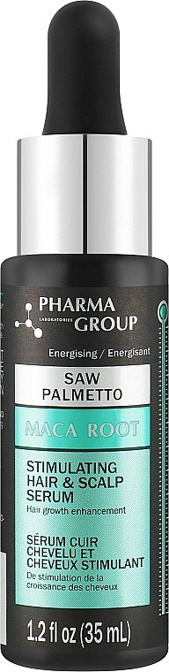 Serum stymulujące do włosów i skalpu - Pharma Group Laboratories Saw Palmetto + Maca Root Hair & Scalp Serum