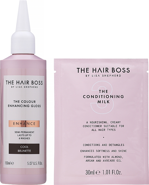 Zestaw do pielęgnacji włosów - The Hair Boss The Colour Enhancing Gloss Cool Brunette(h/color enhancer/150ml + h/cond/30ml) — Zdjęcie N2