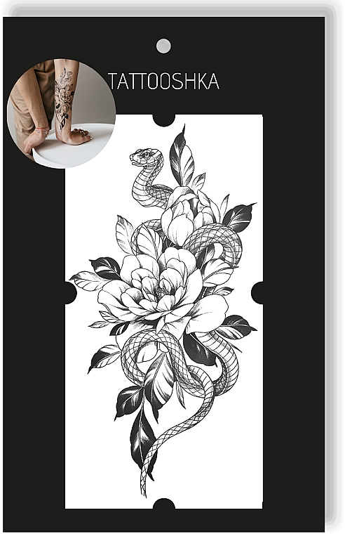Tatuaż tymczasowy Wąż i kwiaty - Tattooshka — Zdjęcie N2