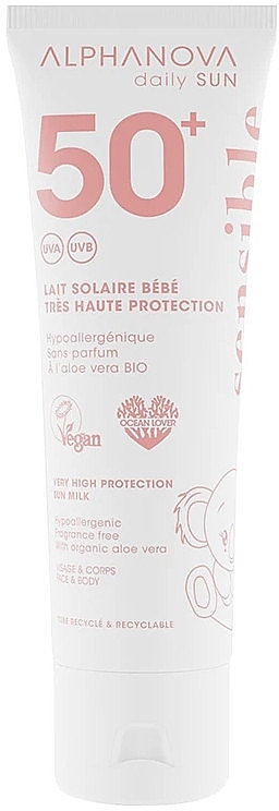 Mleczko z filtrem przeciwsłonecznym do twarzy i ciała - Alphanova Baby Very High Protection Sun Milk SPF50+ — Zdjęcie N1