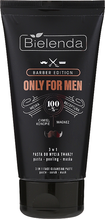 Oczyszczająca pasta do mycia twarzy 3w1 - Bielenda Only For Men Barber Edition 3 In 1 Face Cleansing Paste — Zdjęcie N1