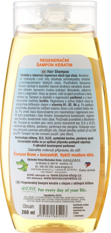 Regenerujący szampon do włosów z olejem z kiełków zbóż - Bione Cosmetics Keratin + Grain Sprouts Oil Regenerative Shampoo — Zdjęcie N2