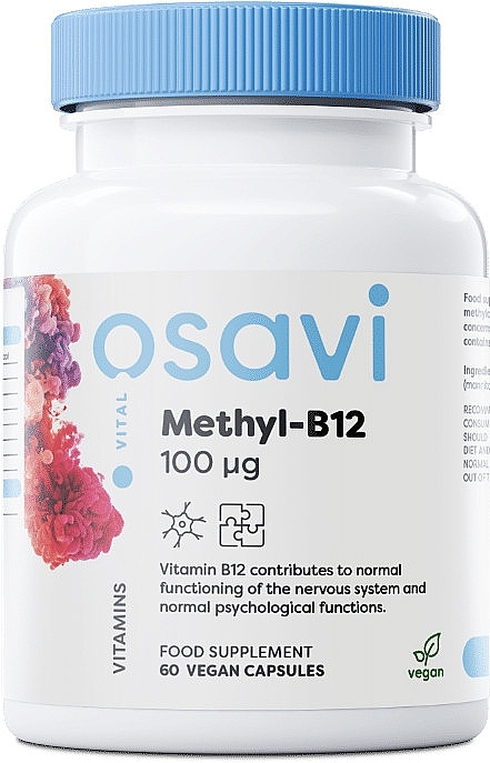 Kapsułki Methyl-B12, 100 μg. - Osavi Vitamin Methyl-B12, 100 μg Vegan Capsules — Zdjęcie N2