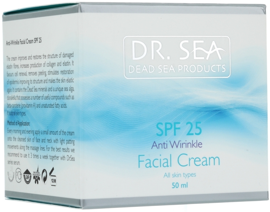 Przeciwzmarszczkowy krem do twarzy przeciw SPF 25 - Dr Sea Anti-Wrinkle Facial Cream SPF25