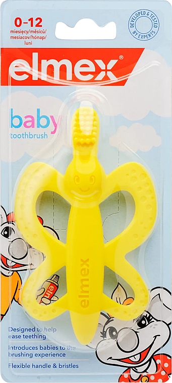 Szczoteczka do zębów dla dzieci 2 w 1, 0-12 miesięcy, żółta - Elmex Baby Toothbrush — Zdjęcie N1