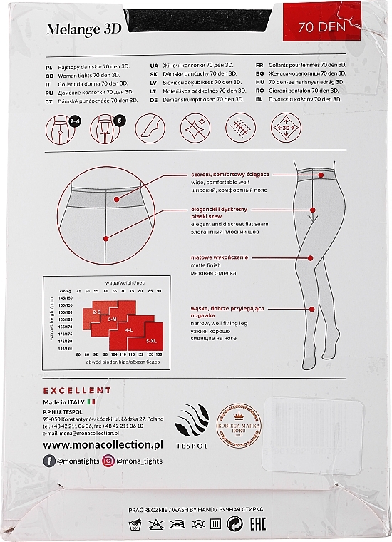 PRZECENA! Rajstopy damskie Melange 3D, 70 DEN, pepper - Mona * — Zdjęcie N3