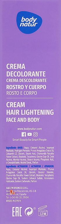 Krem do rozjaśniania włosów na twarzy i ciele - Body Natur Hair Lightening Cream for Face & Body — Zdjęcie N3