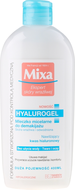 Oczyszczające mleczko micelarne do skóry wrażliwej i odwodnionej - Mixa Hyalurogel