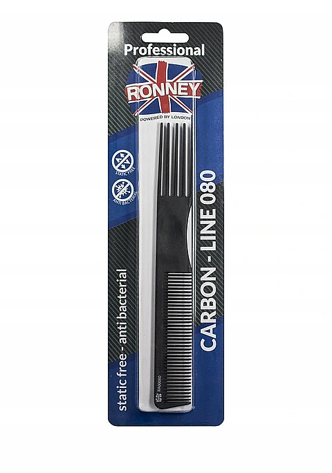 Dwustronny grzebień do włosów - Ronney Professional Carbon Comb Line 080 — Zdjęcie N1