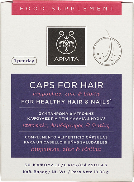 Kapsułki dla zdrowych włosów i paznokci - Apivita Caps For Hair Zinc & Biotin — Zdjęcie N1