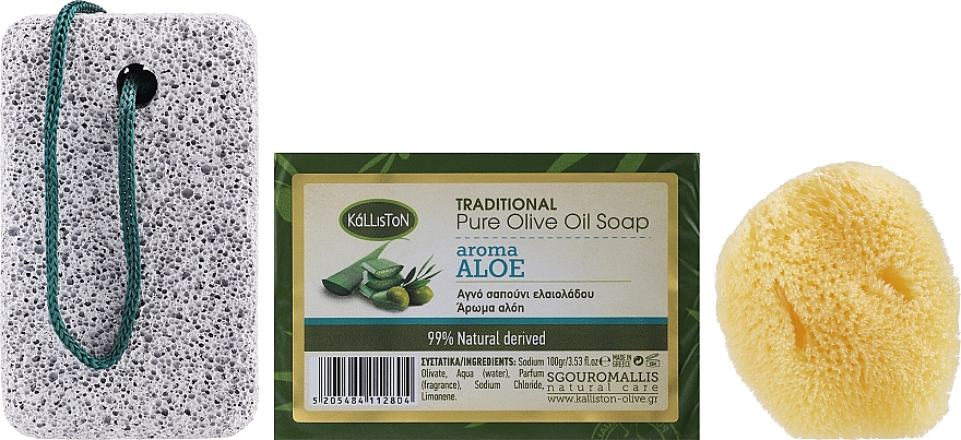Zestaw, mydło o zapachu aloesu - Kalliston Gift Box (soap/100g + stone/1pcs + sponge/1pcs) — Zdjęcie N2