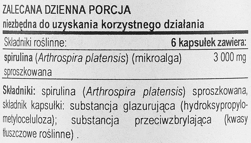 Naturalny suplement Spirulina 500 mg w kapsułkach - Now Foods Natural Spirulina Veg Capsules — Zdjęcie N3