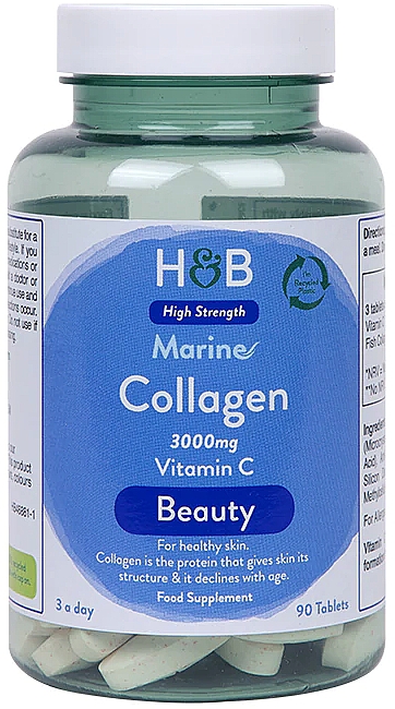 Suplement diety, 90szt - Holland & Barrett Marine Collagen Vitamin C 3000mg — Zdjęcie N1
