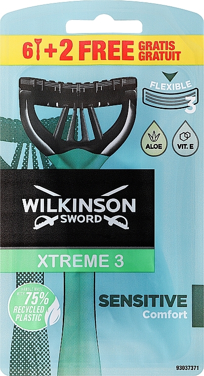 Jednorazowe maszynki do golenia, 6+2 szt. - Wilkinson Sword Xtreme 3 Sensitive — Zdjęcie N1