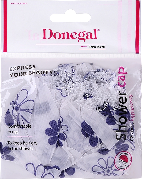 Czepek prysznicowy, 9298, biały w fioletowe kwiaty - Donegal Shower Cap — Zdjęcie N1