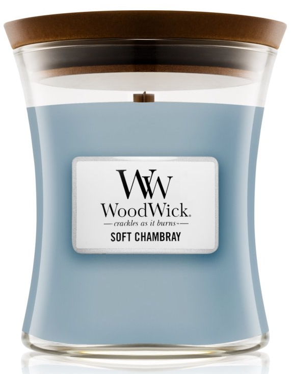 Świeca zapachowa w szkle - WoodWick Hourglass Candle Soft Chambray