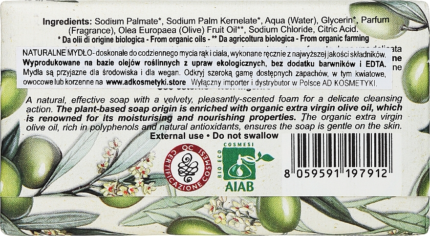 Naturalne mydło roślinne Zielone oliwki, z ekologiczną oliwą z oliwek - Florinda Green Olives With Organic Extravirgin Olive Oil — Zdjęcie N2