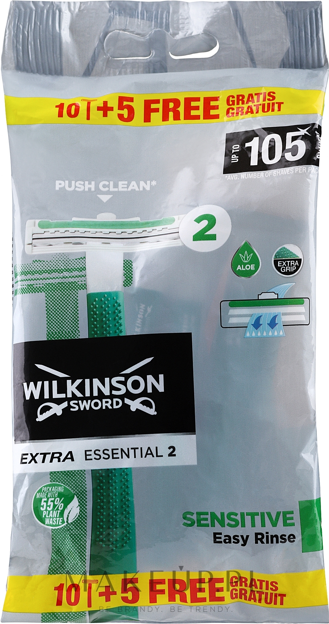Jednorazowe maszynki do golenia, 15 szt. - Wilkinson Sword Extra Essential 2 Sensitive — Zdjęcie 15 szt.