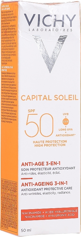 PRZECENA! Krem przeciwstarzeniowy do twarzy SPF 50 - Vichy Idéal Soleil Anti-Ageing 3-in-1 Antioxidant Care SPF 50 * — Zdjęcie N1