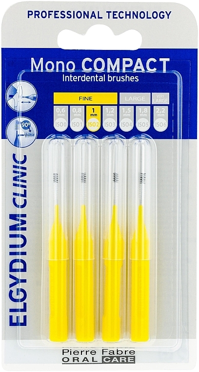 Szczoteczka międzyzębowa, żółta, 4 szt. - Elgydium Clinic Brushes Mono Compact Yellow 1.0mm — Zdjęcie N2