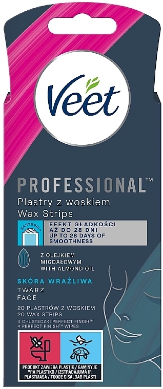 PRZECENA! Precyzyjne plastry z woskiem do depilacji twarzy z olejem migdałowym - Veet Easy-Gel * — Zdjęcie N1