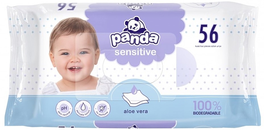 Chusteczki nawilżane z aloesem Panda Sensitive, 56 szt. - Bella Baby — Zdjęcie N1