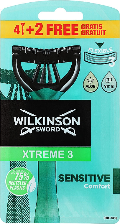 Jednorazowe maszynki do golenia, 4+2 szt. - Wilkinson Sword Xtreme 3 Sensitive — Zdjęcie N1