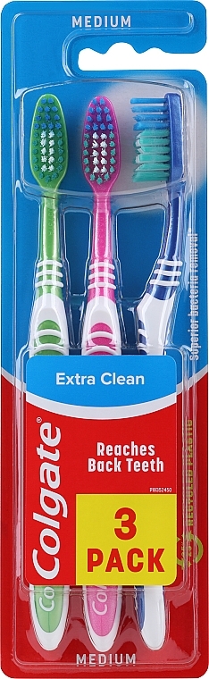 Szczoteczka do zębów, średnia, zielona + różowa + niebieska - Colgate Extra Clean Medium — Zdjęcie N1