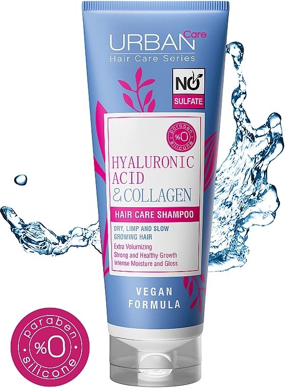 Szampon z kwasem hialuronowym i kolagenem do włosów suchych i wolno rosnących - Urban Care Hyaluronic Acid & Collagen Hair Care Shampoo — Zdjęcie N2