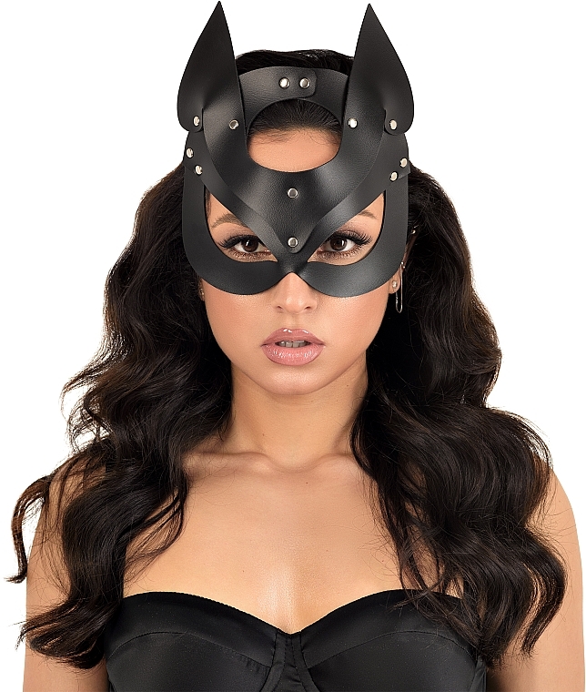 Maska Kitty, ekoskóra, czarna - MAKEUP Women’s PU Leather Kitty Mask