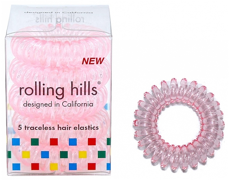 Gumki do włosów, różowe, 5 szt. - Rolling Hills 5 Traceless Hair Rings Transparent Pink — Zdjęcie N1