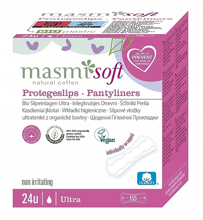 Ultracienkie podpaski higieniczne, 24 szt. - Masmi Natural Cotton Soft Pantyliners — Zdjęcie N1