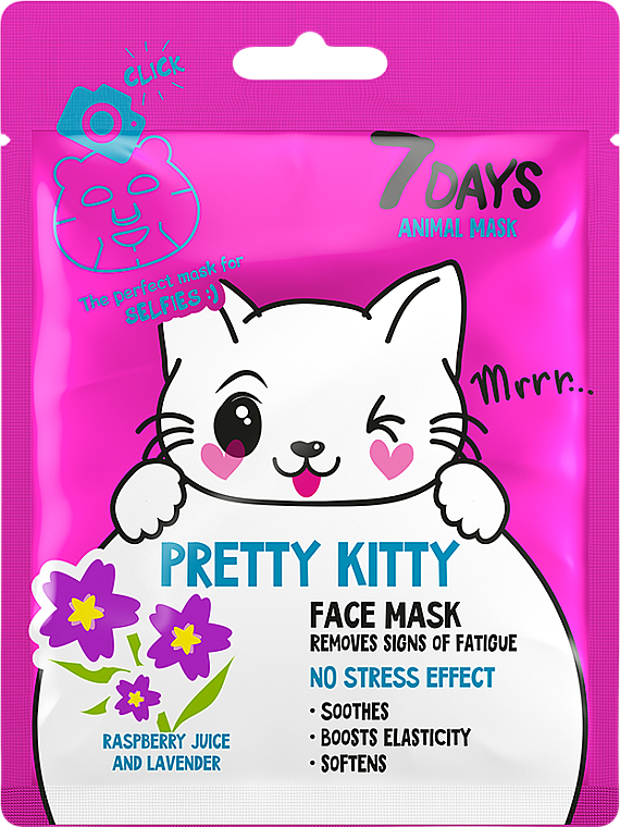 Maseczka do twarzy Ładny kotek - 7 Days Animal Pretty Kitty — Zdjęcie N1