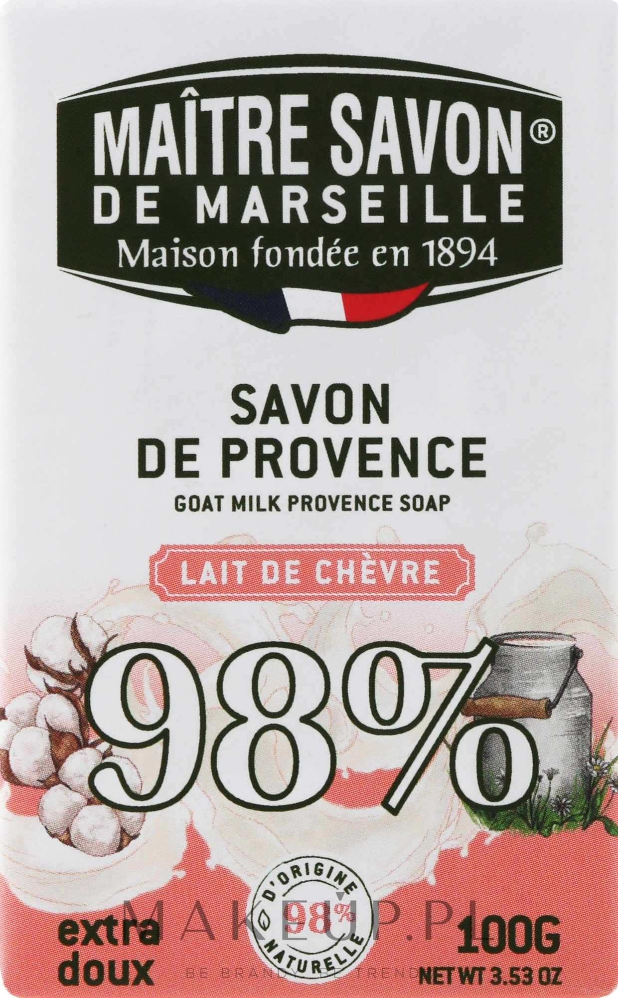 Mydło w kostce do rąk Kozie mleko - Maitre Savon De Marseille Savon De Provence Goat Milk Soap Bar — Zdjęcie 100 g