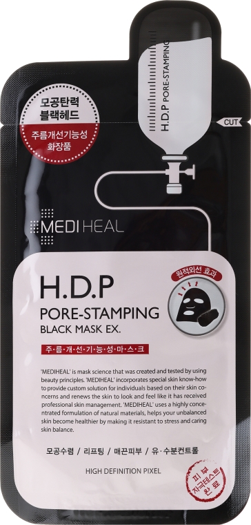 Czarna maska oczyszczająca pory na tkaninie do twarzy z węglem - Mediheal H.D.P. Pore-Stamping Black Mask EX