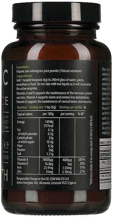 Organiczny sok z trawy pszenicznej w proszku - Kiki Health Organic Wheatgrass Juice Powder — Zdjęcie N3