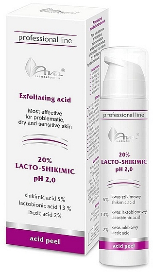 Peeling do twarzy z kwasem chlebowym - Ava Laboratorium 20% LACTO-SHIKIMIC pH 2,0 — Zdjęcie N1