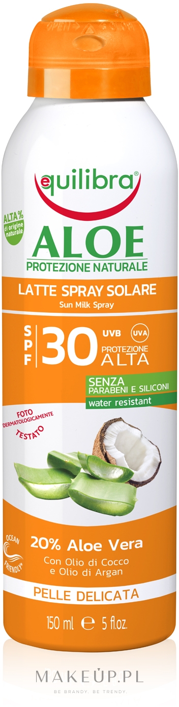 Mleczko przeciwsłoneczne do ciała Aloes SPF 30 - Equilibra Sun Aloe Spray Milk Spf 30 Delicate Skin  — Zdjęcie 150 ml