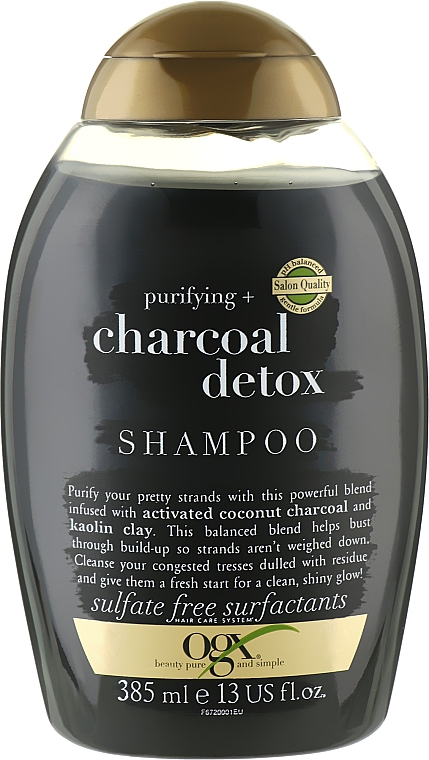 Głęboko oczyszczający szampon do włosów z węglem kokosowym i kaolinem - OGX Purifying+ Charcoal Detox Shampoo — Zdjęcie N1