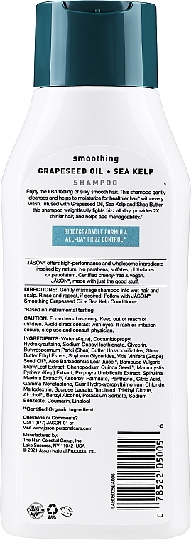 Szampon do włosów Wodorosty - Jason Natural Cosmetics Smoothing Grapeseed Oil + Sea Kelp Shampoo — Zdjęcie N2